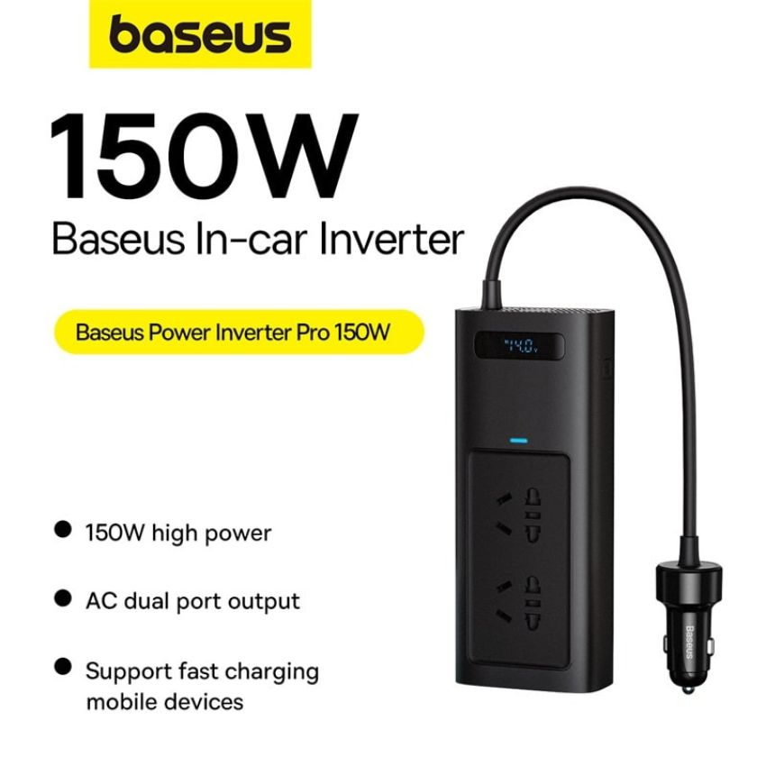 Bộ tẩu sạc Baseus Power Inverter Pro 150W CGNB020101 tích hợp biến áp DC to AC 220V - hàng chính hãng