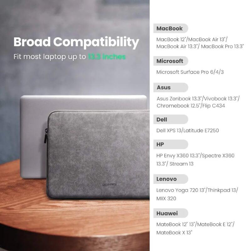 Ugreen UG60985LP187TK Màu Xám Túi đựng Macbook + Laptop 13.3inch - HÀNG CHÍNH HÃNG