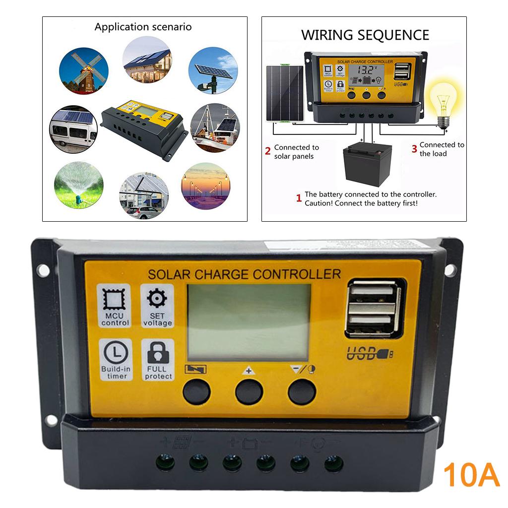 Charge Controller - Solar Panel Charge Controller 12V 24V, Adjustable Parameter LCD Display Current/Capacity and Timer Setting on/Off with 5V Dual USB