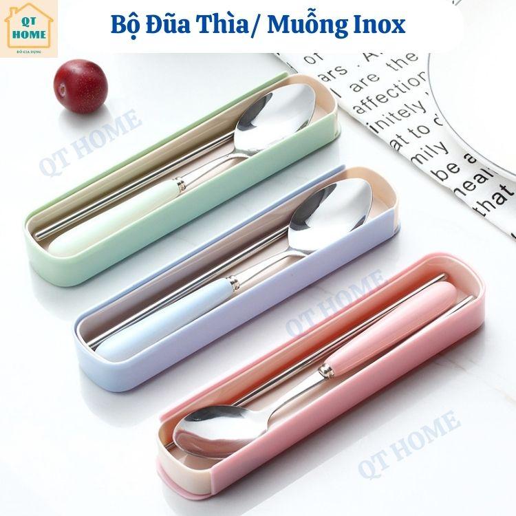 Bộ Đũa Thìa / Muỗng Văn Phòng Chất Liệu Inox và Sứ, Bộ Đồ Ăn Cá Nhân Có Hộp Đựng