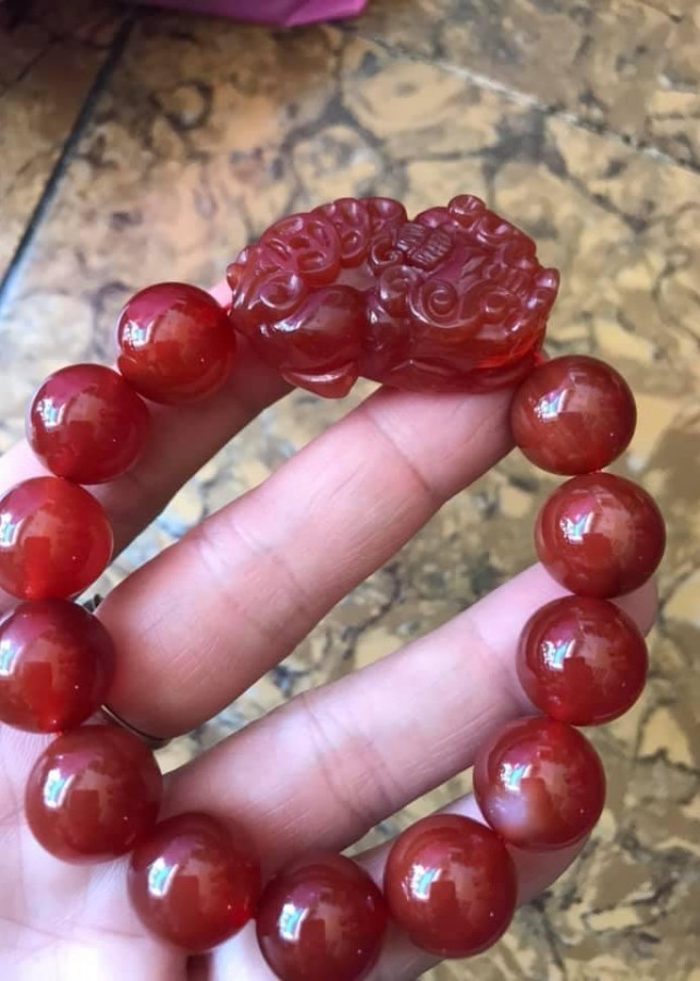 VÒNG MÃ NÃO ĐỎ TỲ HƯU HÚT TÀI 14ly NAM Mệnh HOẢ THỔ