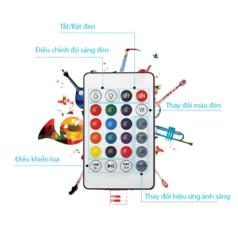 Đèn LED đổi màu kiêm bluetooth và loa có remote