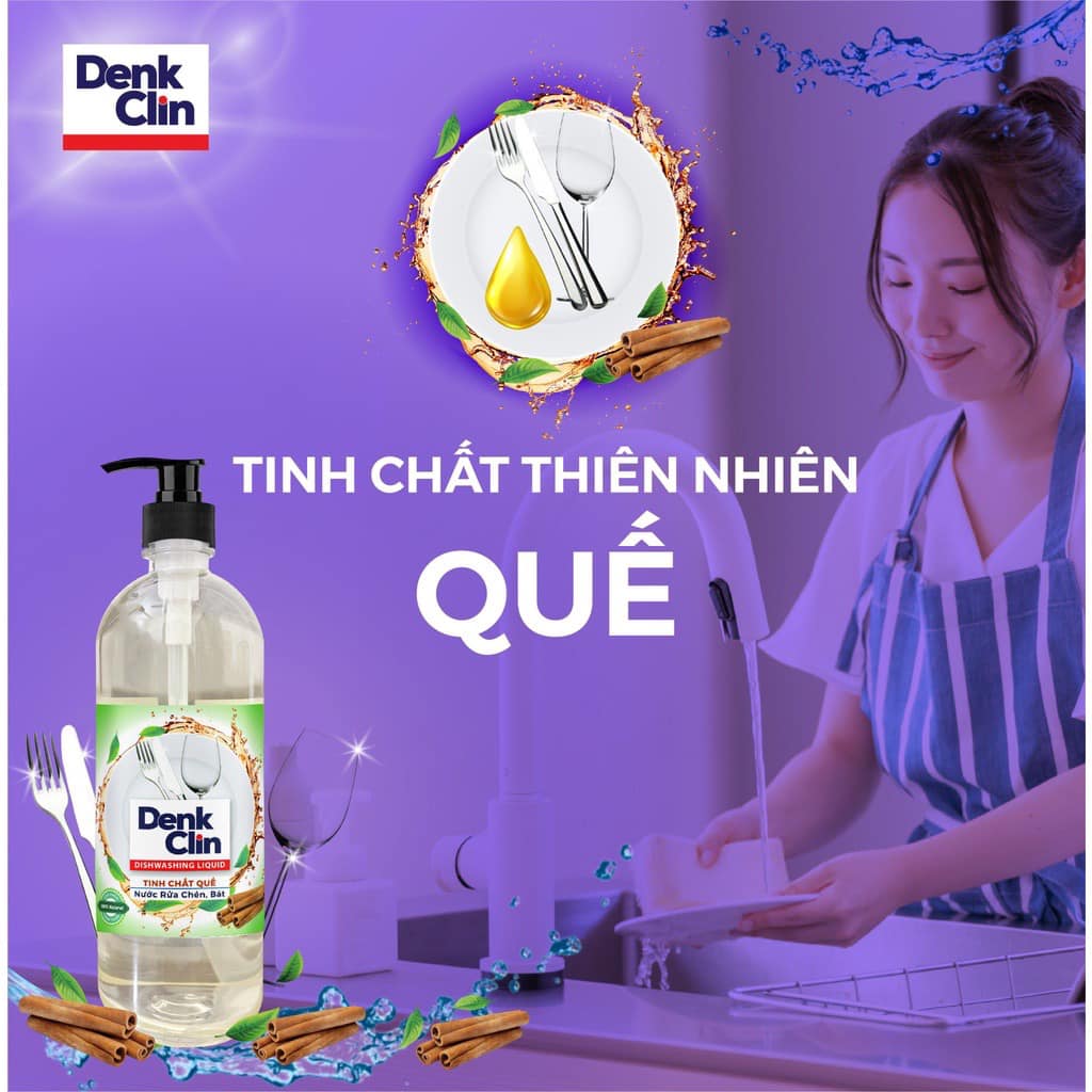 NƯỚC RỬA BÁT, CHÉN TINH CHẤT THIÊN NHIÊN QUẾ DENKCLIN SẠCH BONG KIN KÍT