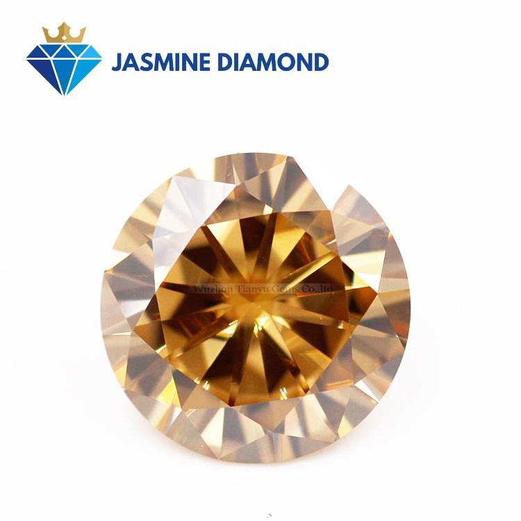 Kim cương nhân tạo Mỹ Moissanite giác cắt tròn màu Champagne
