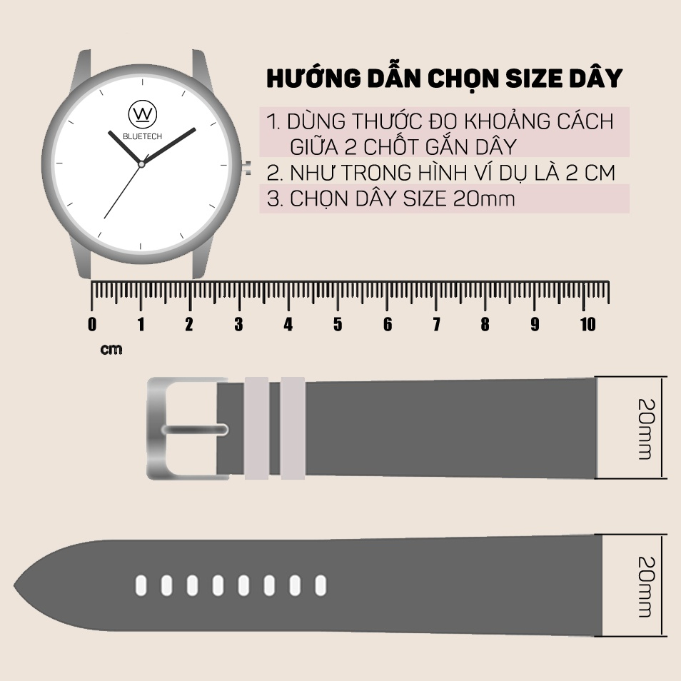 Dây da đeo dành Cho đồng hồ size 20mm, 22mm tương thích nhiều loại đồng hồ, tháo lắp dễ dàng