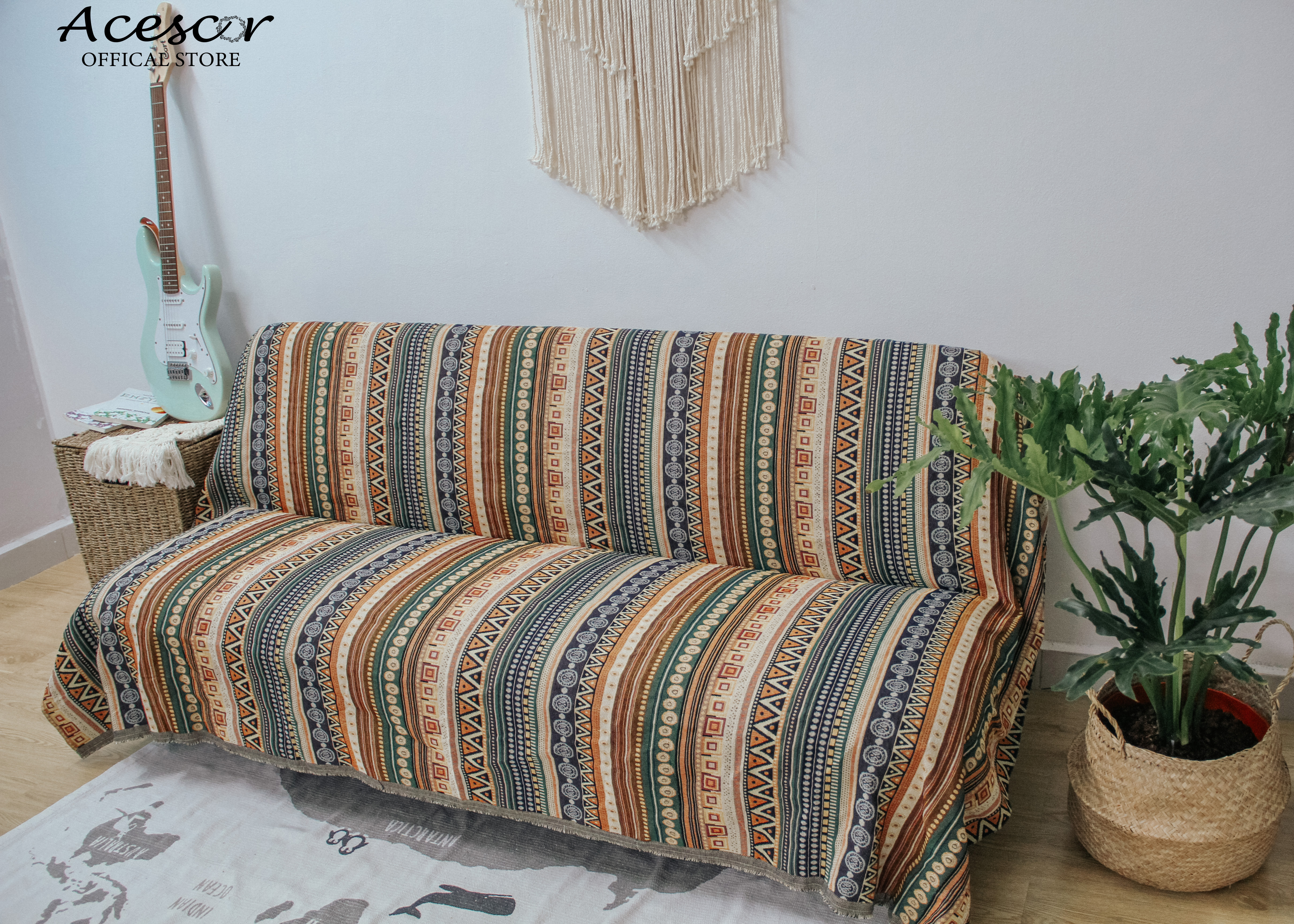 Thảm Vải Thổ Cẩm Phủ Ghế Sofa, Khăn Trải Bàn, Thảm Trải Sàn CTC08 - Trang Trí Phòng Khách, Phòng Ngủ