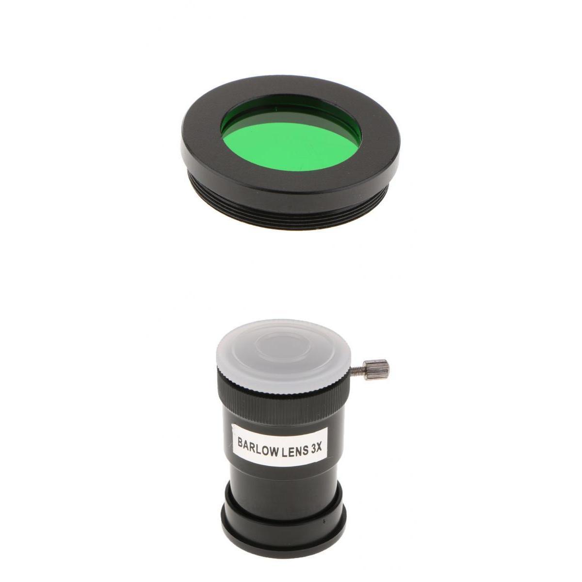 Telescope Eyepiece 1.25" Barlow Lens 3X & Moon Color Filter Green Universal
