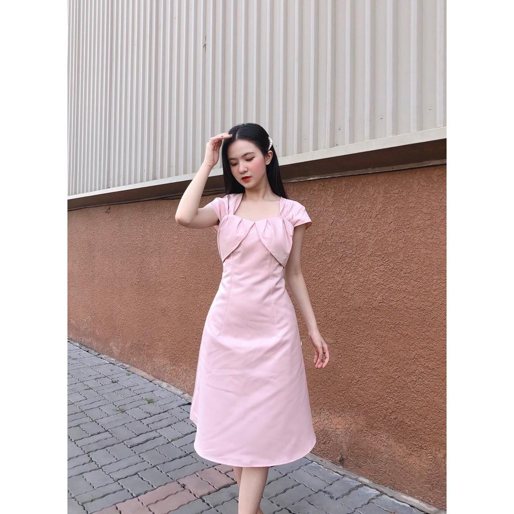 ĐẦM PHI TAPTA ĐỎ ĐÊN TRẮNG HỒNG TAY BÚP SEN CỔ V DÁNG XÒE-hình thật shop chụp