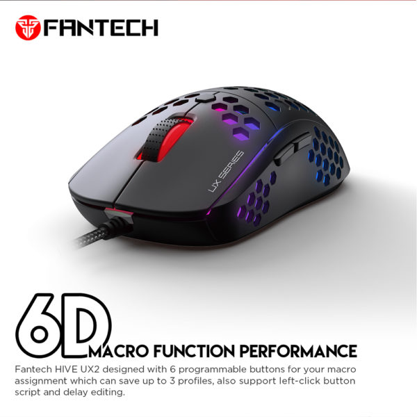 Chuột Gaming có dây Fantech UX2 HIVE 12000DPI LED RGB 16,8 triệu màu 6 phím Macro, switch Omron - Hàng chính hãng