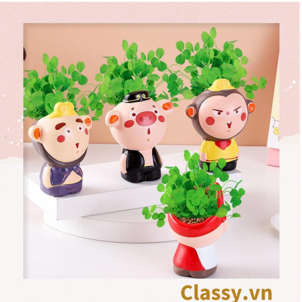 Chậu cây mini Classy hình thầy trò đường tăng siêu dễ thương, tặng kèm hạt mầm PK1567