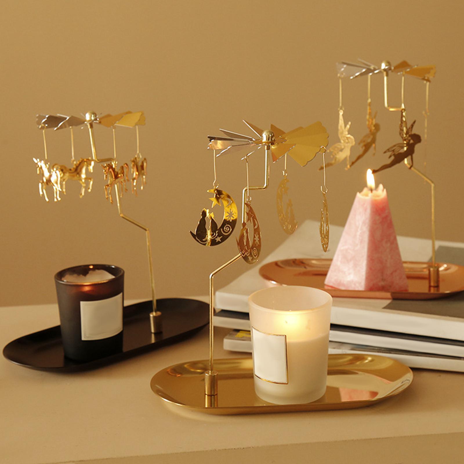Romantic Rotating Candle Holder Stand  Tealight Candlestick Stands, Gold