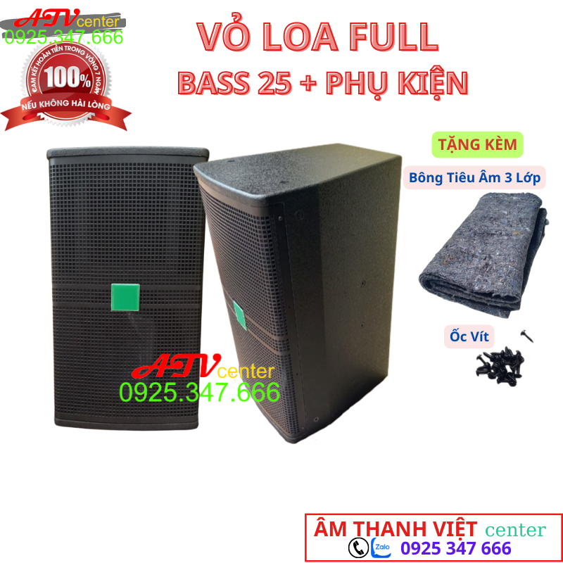 Vỏ Loa Full 25 - Hàng Loại 1 - Giá 1 Đôi - Tặng Kèm Bông Tiêu Âm 3 Lớp Loại Xịn, Ốc Vít.