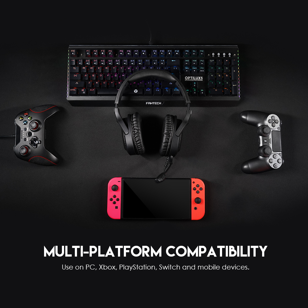 Tai nghe Gaming chụp tai có dây Fantech VIBE MH85 chuyên Game Console PS4, PS5... Jack 3.5mm kèm dây chuyển dùng cho PC Mic chống ồn - Hàng chính hãng