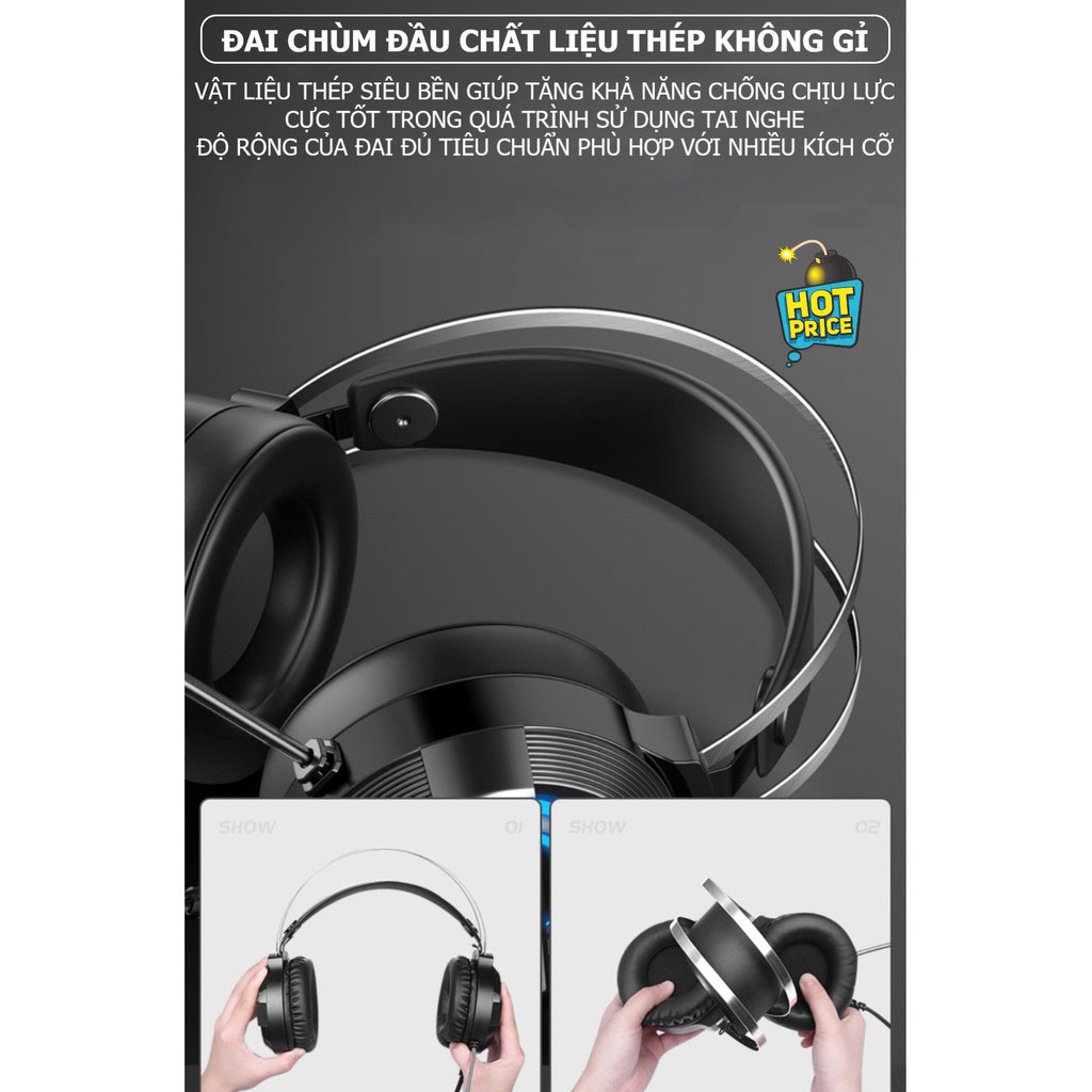 Tai nghe chụp tai máy tính GAMING MC Q9 cổng USB 7.1, có LED RGB siêu đẹp - K1235