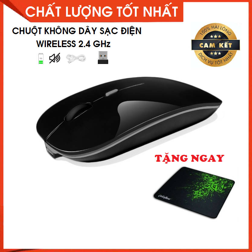 Chuột không dây sạc điện tặng lót chuột