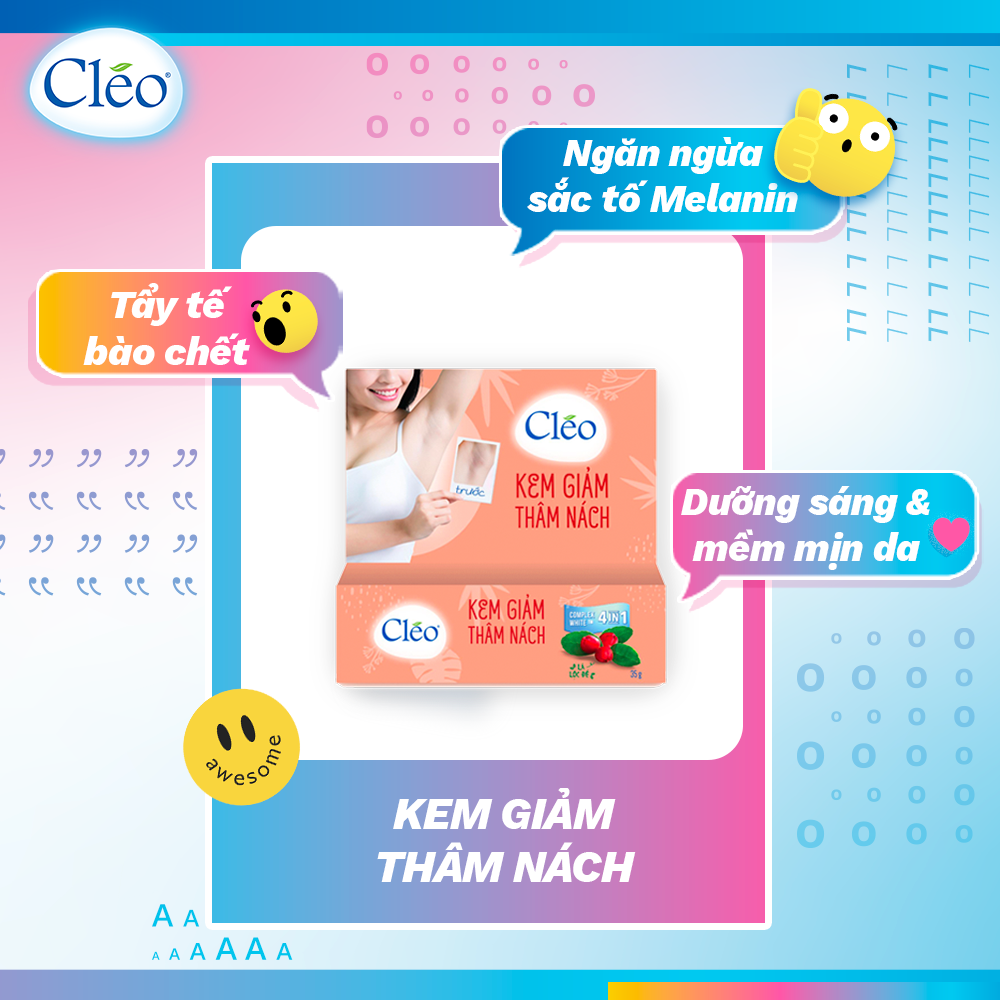 Combo tẩy lông nách Cléo cho da nhạy cảm an toàn không đau 50g và kem giảm thâm nách Cléo chiết xuất lá lộc đề 35g