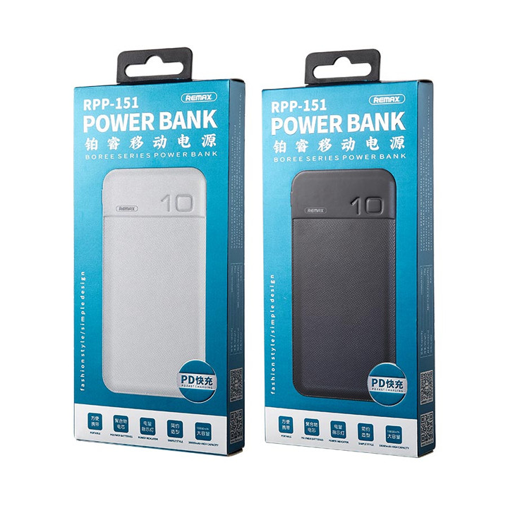 Pin dự phòng Remax RPP-151 10000mAh Boree Series sạc nhanh iPhone PD 18W và QC 3.0 - Hàng nhập khẩu