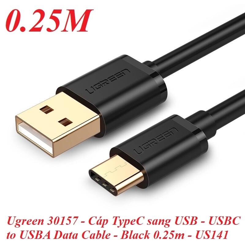 Ugreen UG30157US141TK 0.25M màu đen Dây USB 2.0 sang Type-C truyền dữ liệu và sạc - HÀNG CHÍNH HÃNG