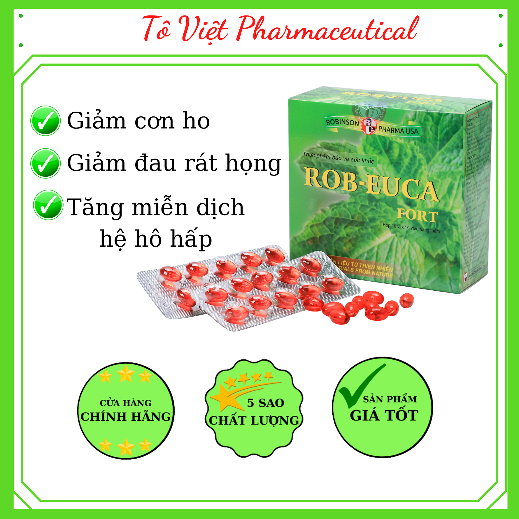 TPCN- Robinson pharma USA- Robeuca fort-Viên uống bổ phế giảm ho, đau, ngứa rát, giữ ẩm đường hô hấp (100 viên)