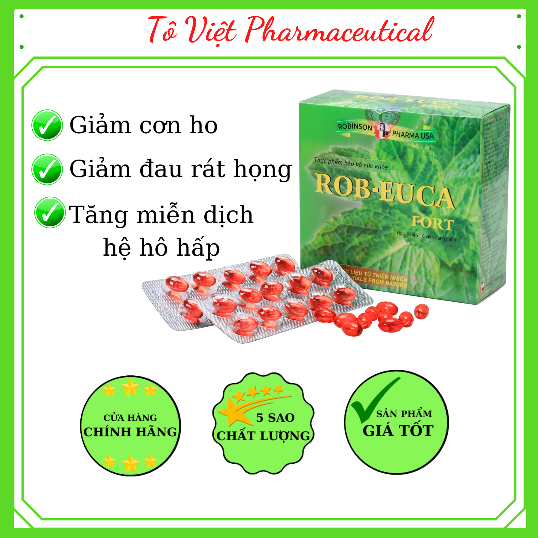 TPCN- Robinson pharma USA- Robeuca fort-Viên uống bổ phế giảm ho, đau, ngứa rát, giữ ẩm đường hô hấp