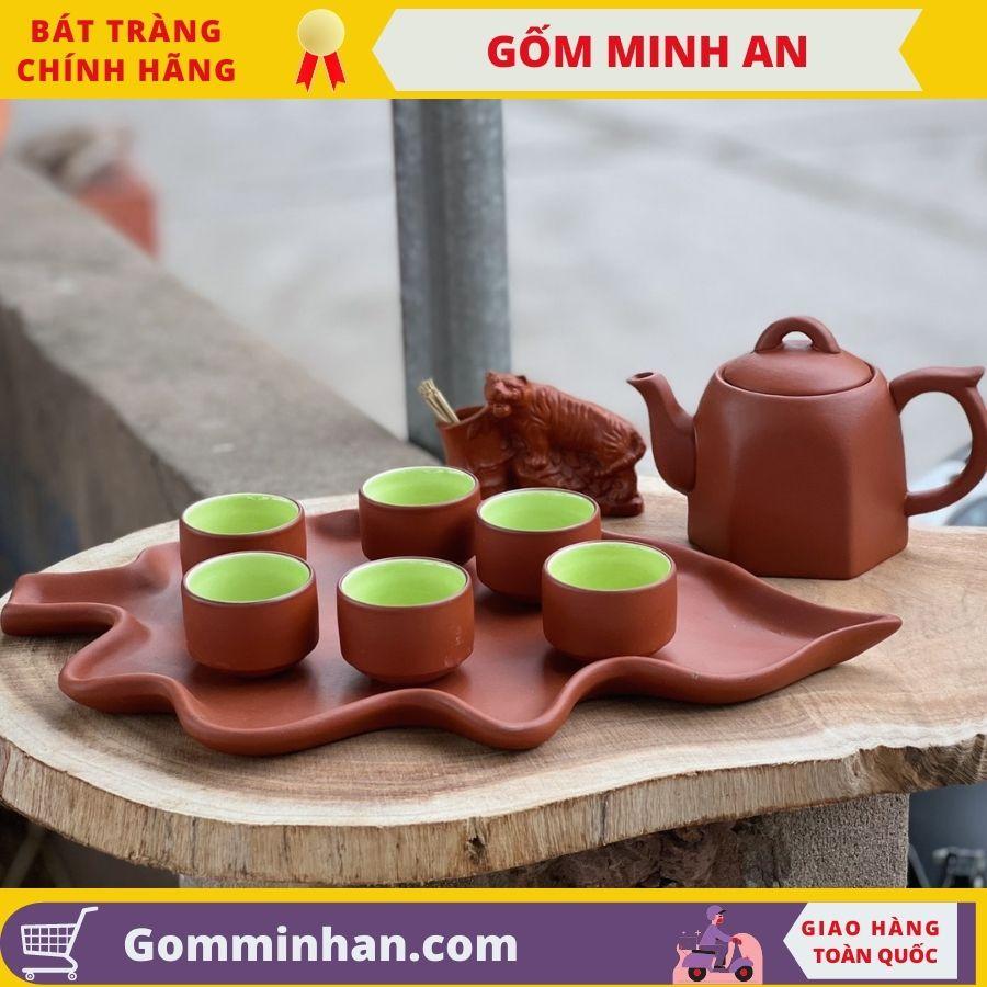 Ấm chén tử sa ấm chén đất đỏ gốm Minh An Bát Tràng, dáng ấm lục giác