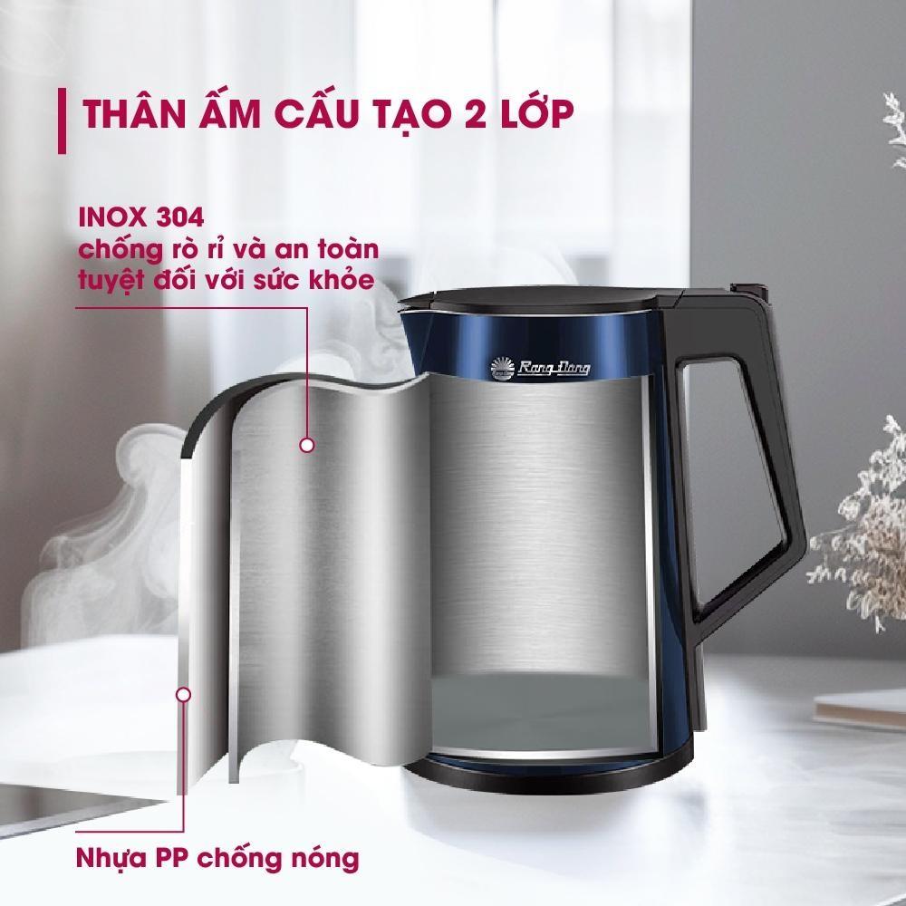 Ấm đun siêu tốc thông minh Rạng Đông Rạng  1,7L model AST17P1.S điều khiển qua app điện thoại, cài đặt hẹn giờ