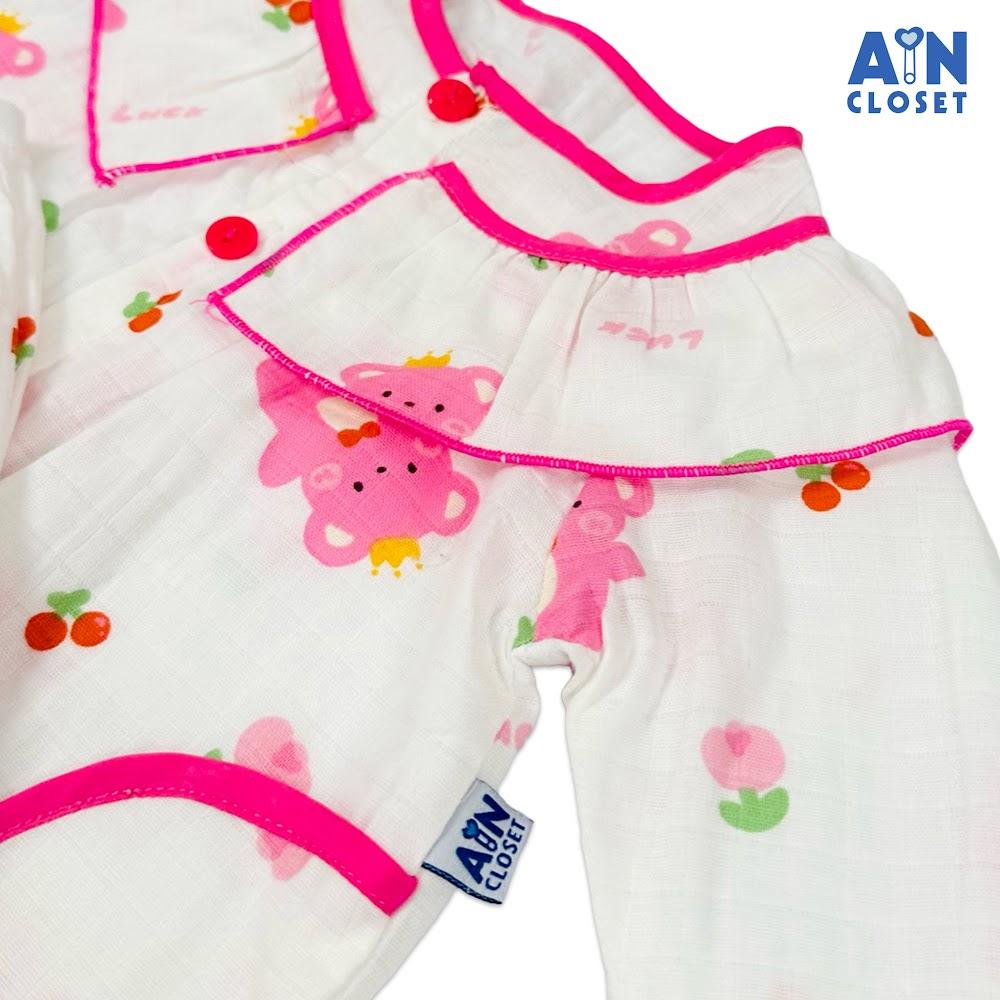 Bộ quần áo Dài bé gái họa tiết Gấu Hồng Vương Miện xô sợi tre - AICDBGPD27KK - AIN Closet