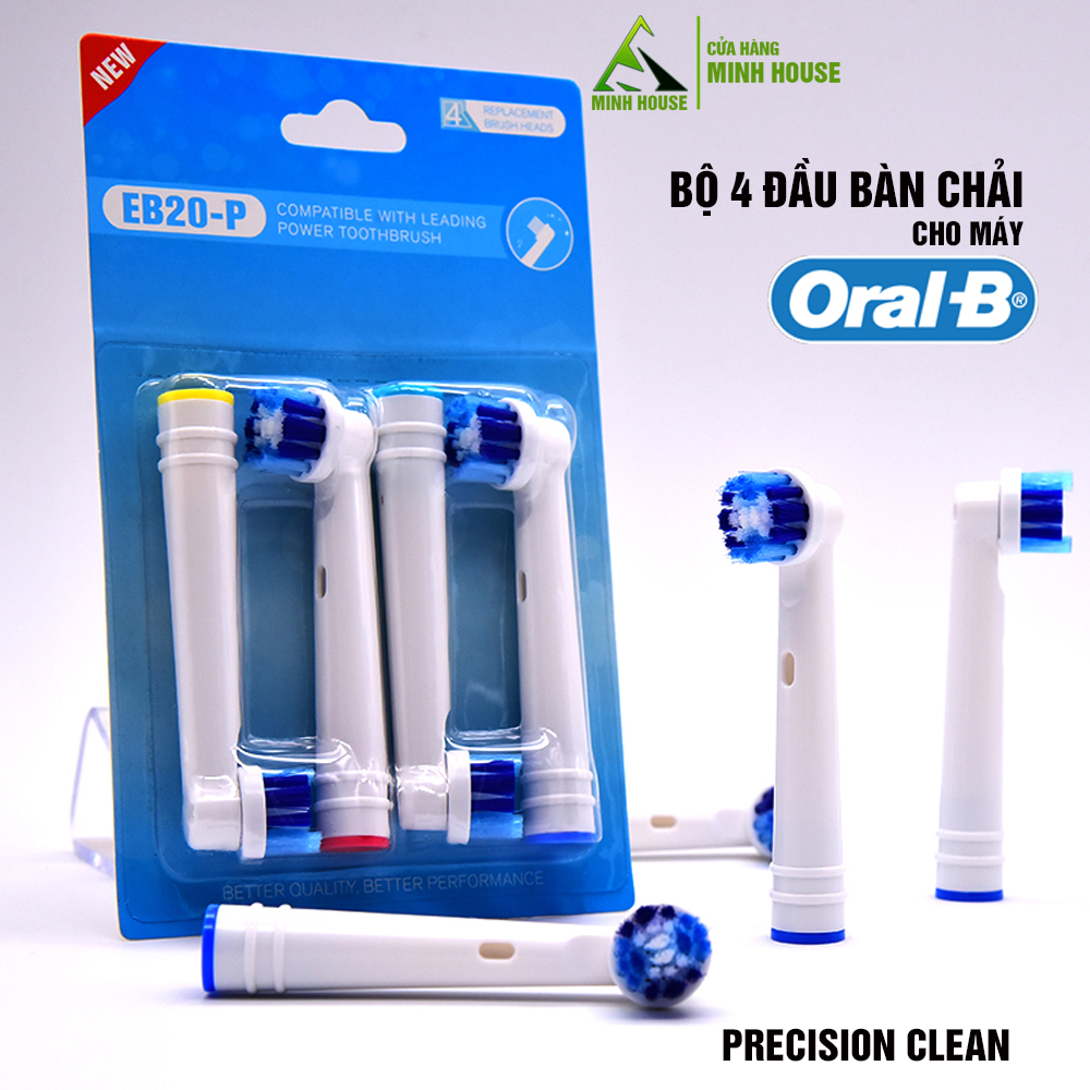 Cho máy Oral B Braun, bộ 4 Đầu Bàn Chải đánh răng điện thay thế MIHOCO EB20-P New  , làm sạch mảng bám, chăm sóc nướu