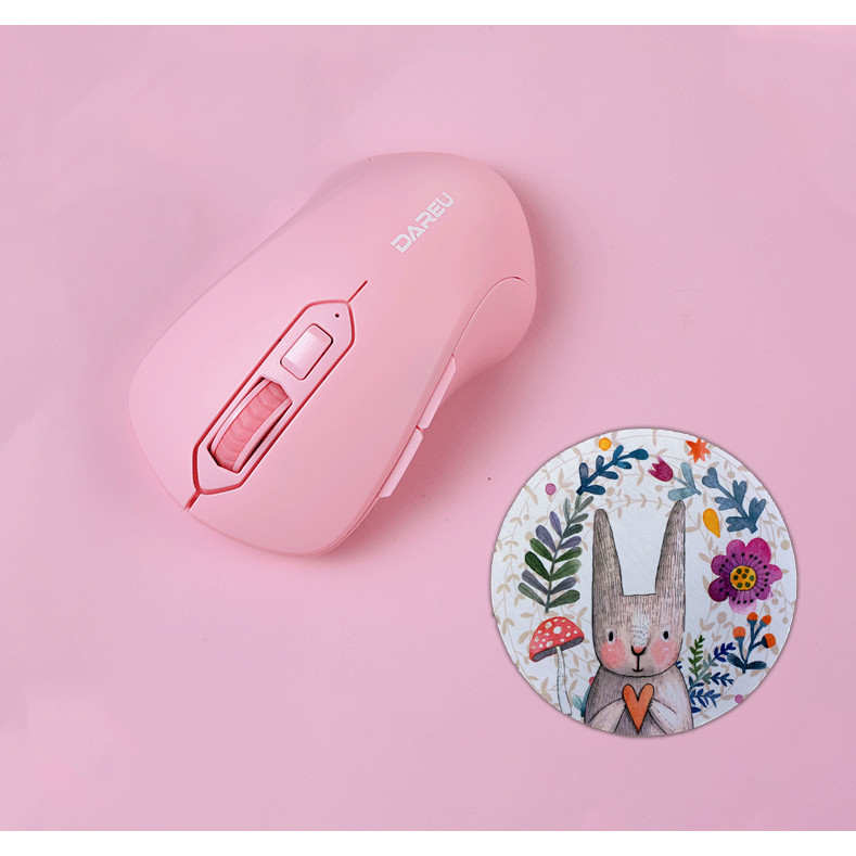 Chuột Không Dây DAREU LM115G Pink Kèm Lót Chuột Hình Thỏ - Hàng Chính Hãng