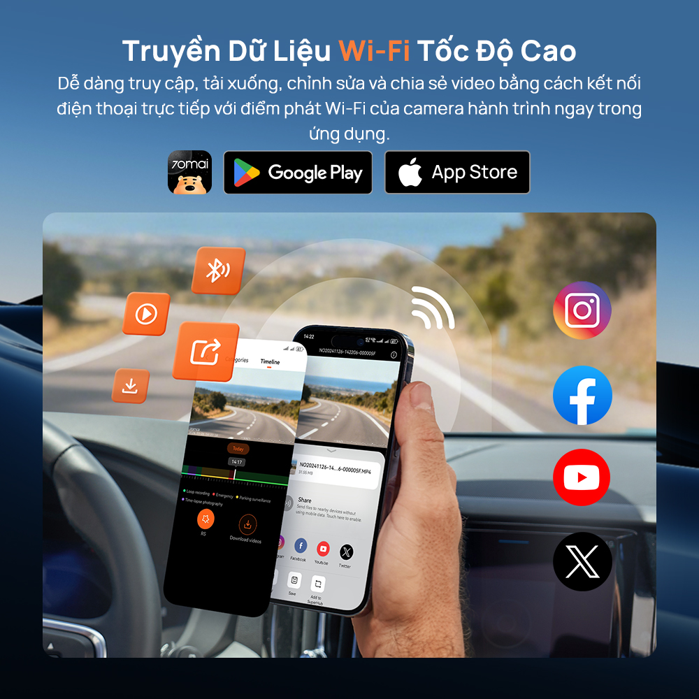 Camera hành trình ô tô 70mai T400 ghi hình 3 mắt (Trước - Trong - Sau) có tích hợp GPS, giám sát toàn diện cho xe dịch vụ, xe gia đình - Hàng chính hãng
