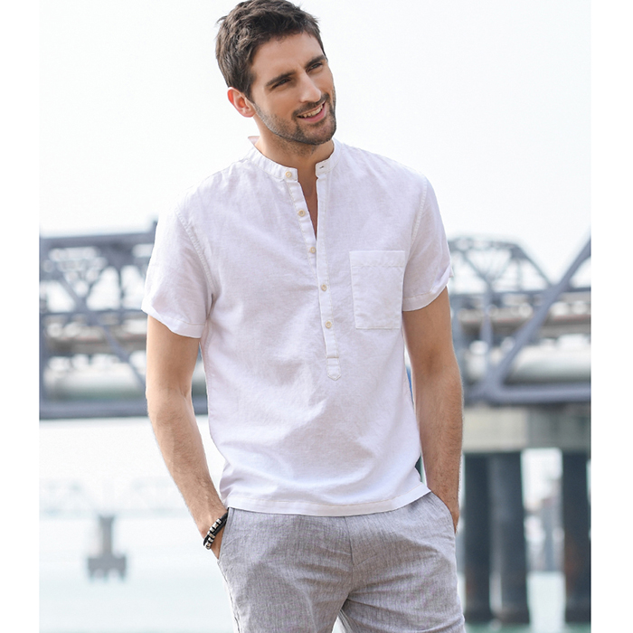 Áo sơ min nam linen cổ tầu ArcticHunter, thời trang thương hiệu chính hãng