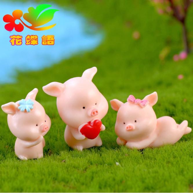 Mô hình 09 chú lợn hồng ngộ nghĩnh trang trí tiểu cảnh, móc chìa khóa, DIY