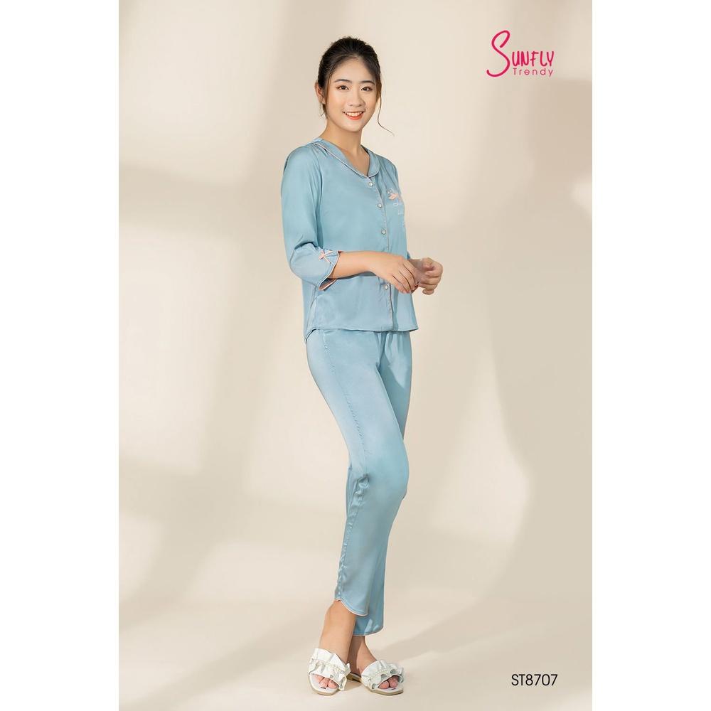 ST8707 BỘ PIJAMAS LỤA ÁO TAY LỠ QUẦN DÀI