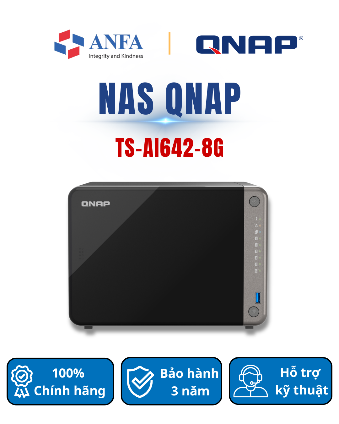 Thiết bị lưu trữ Nas QNAP, Model: TS-AI642-8G-Hàng chính hãng