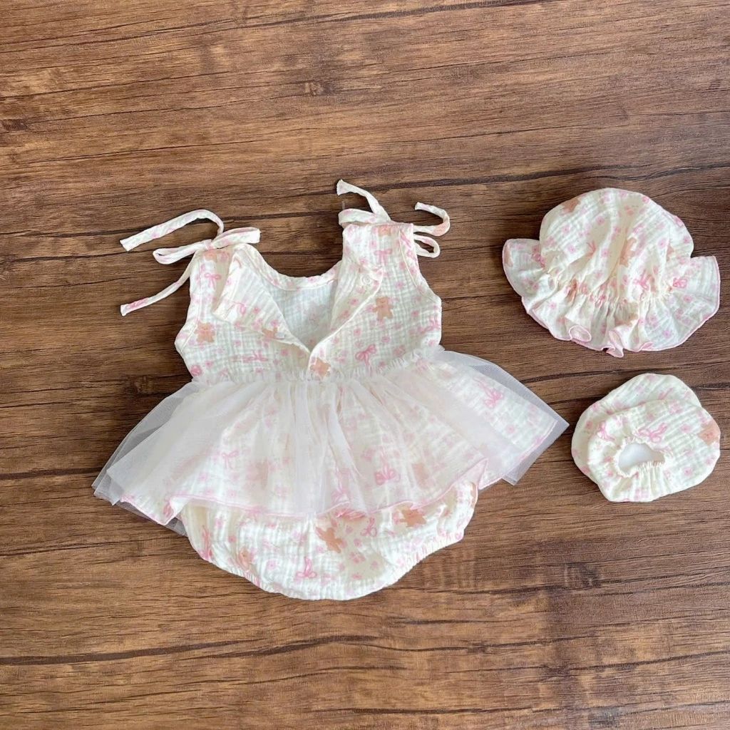 SET BODY VÁY ĐÍNH NƠ HỌA TIẾT HOA CHO BÉ GÁI SƠ SINH 1 2 TUỔI TỪ 3-11KG DÀNH CHO BÉ GÁI