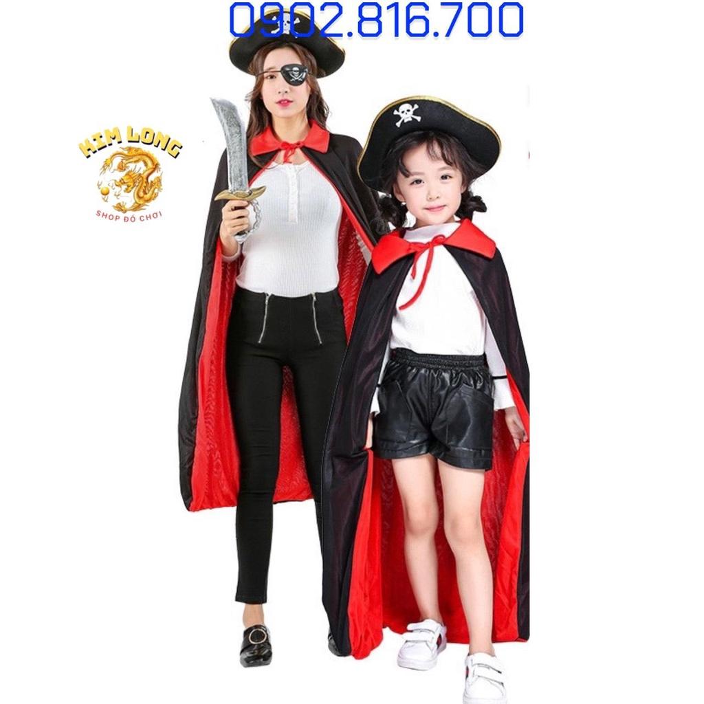Set Áo Choàng cướp biển 2 lớp đỏ đen và nón và bịt mắt trang phục hoá trang cướp biển lễ hội Halloween