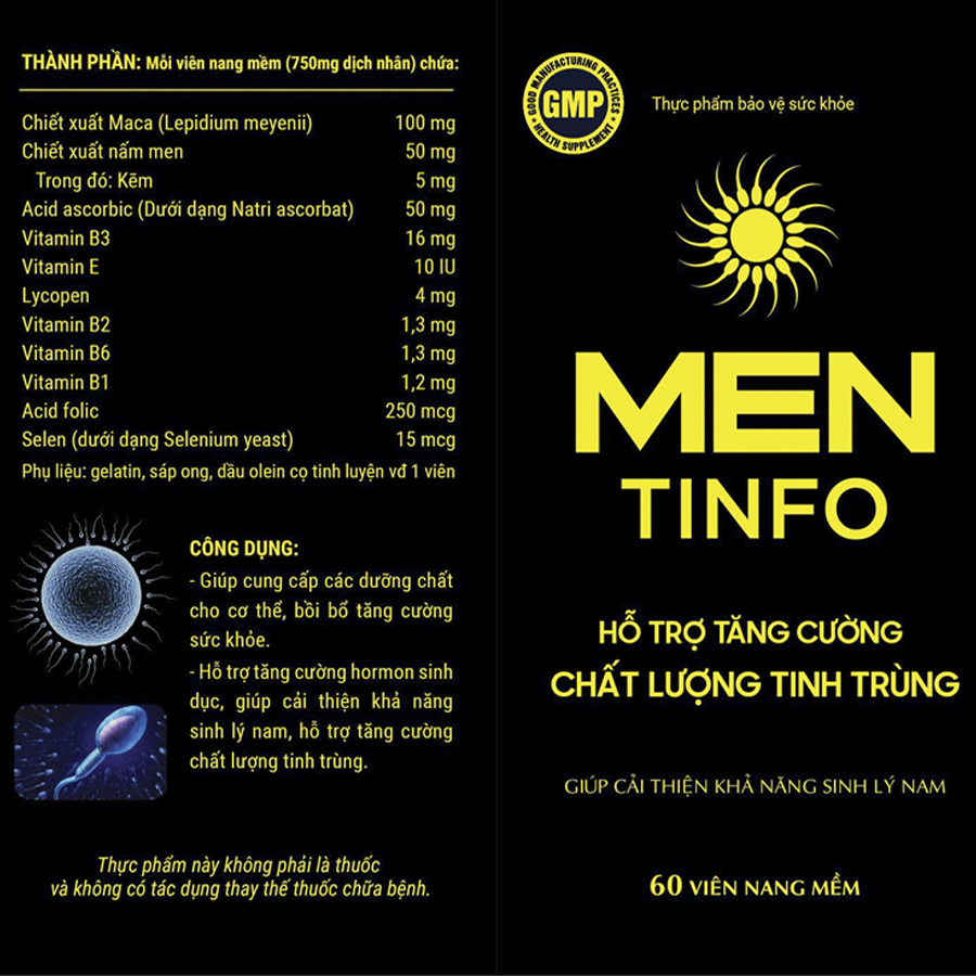Mentinfo hỗ trợ tăng cường chất lượng tinh trùng -tăng cường sinh lý nam giới - Hộp 60 viên