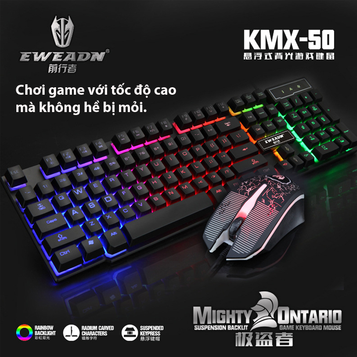 Bộ bàn phím giả cơ và chuột chuyên game và văn phòng  Eweadn KMX-50 Led 7 màu (Đen)
