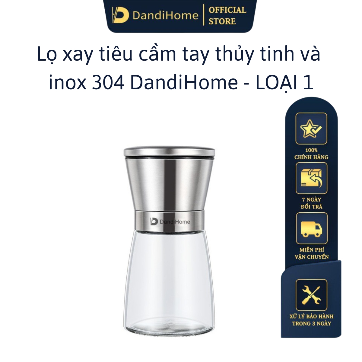 Lọ xay tiêu Inox 304 DandiHome cao cấp – Lùn béo