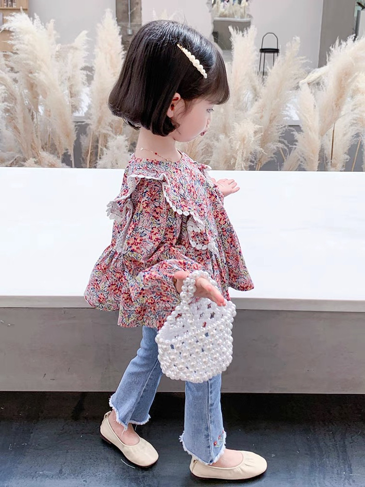 Set quần jeans và áo sơ mi hoa nhí bé gái siêu xinh