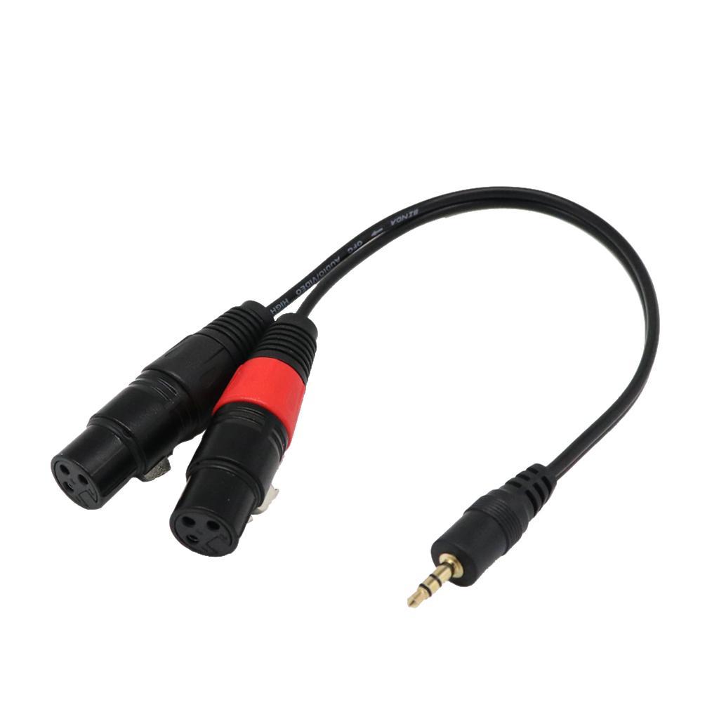 2 Pieces 3.5mm  1/8'' TRS Stereo Male to 2 Port Dual XLR Female Adapter Cable Cord Connecting for iPhone, iPad, or any 3.5mm Audio Output to a Powered Speaker