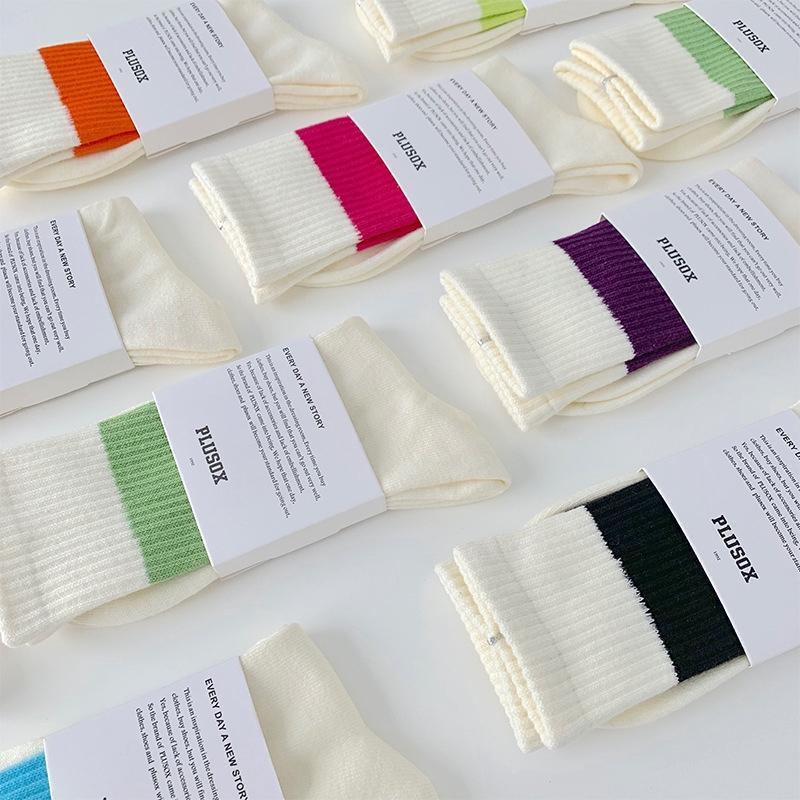 Vớ Cotton Cổ Cao Trắng Sọc Màu Unisex Tất Vớ Trắng Sọc Thể Thao