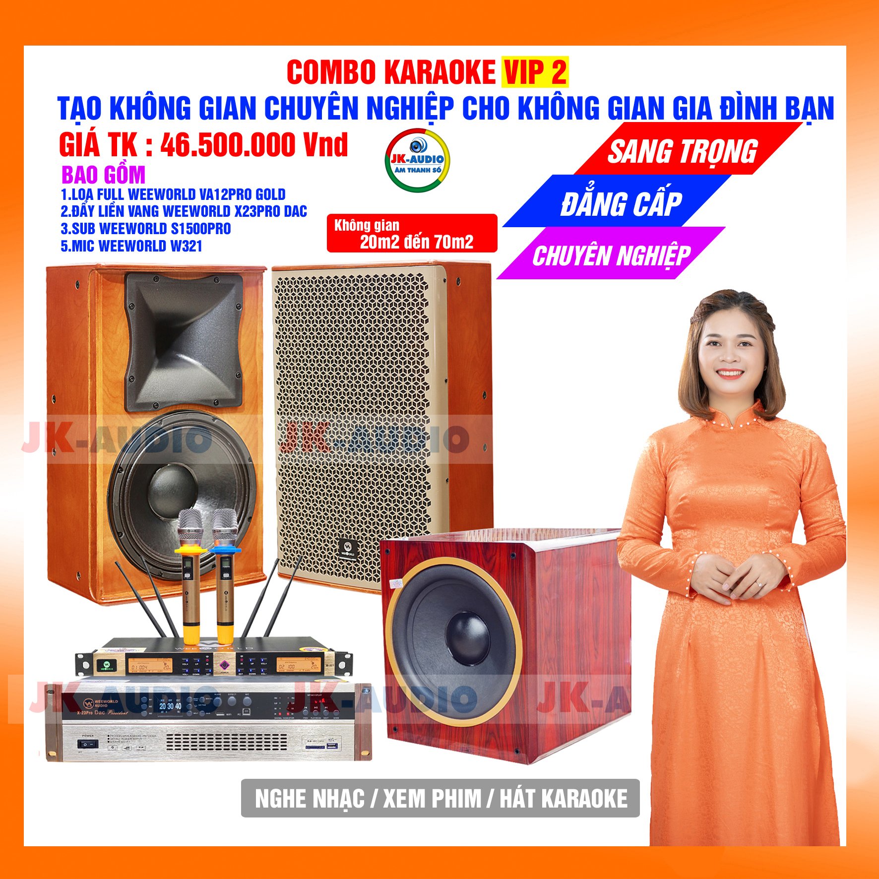 DÀN KARAOKE GIA ĐÌNH LOA WEEWORLD VA12PRO GOLD 46,5 TRIỆU - Hàng chính hãng