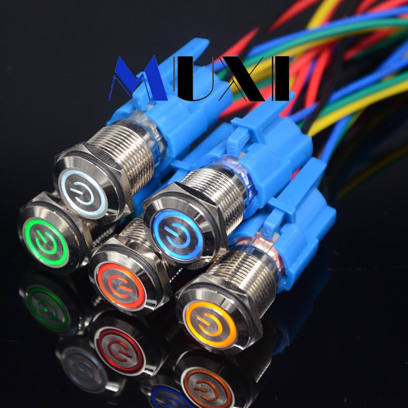 Công tắc nút nhấn kim loại tự khóa 16mm với đèn LED màu trắng xanh trắng Nút màu xanh lá cây 3V 5V 6V 24V 110V 220V