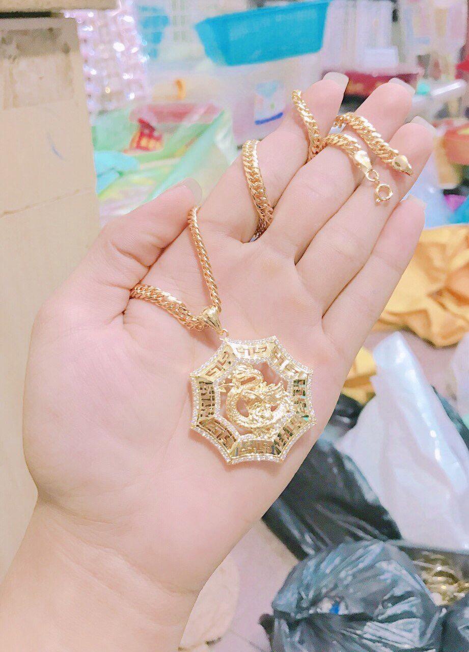Dây chuyền nam mặt rồng lục giác mạ vàng 24k