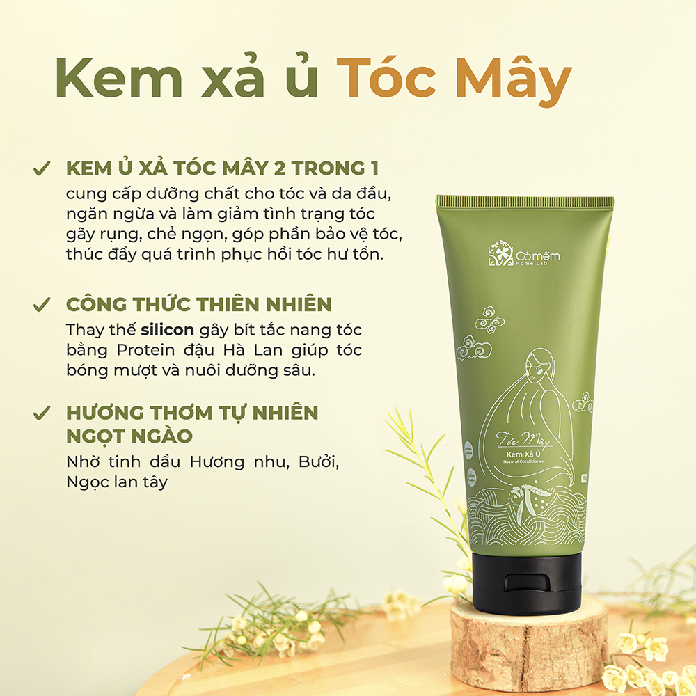 Kem Ủ Xả Tóc Mây Cỏ Mềm An Toàn Thiên Nhiên Không Silicone Mềm Mượt Tóc Giúp Tóc Chắc Khỏe Từ Gốc Phục Hồi Hư Tổn 200g