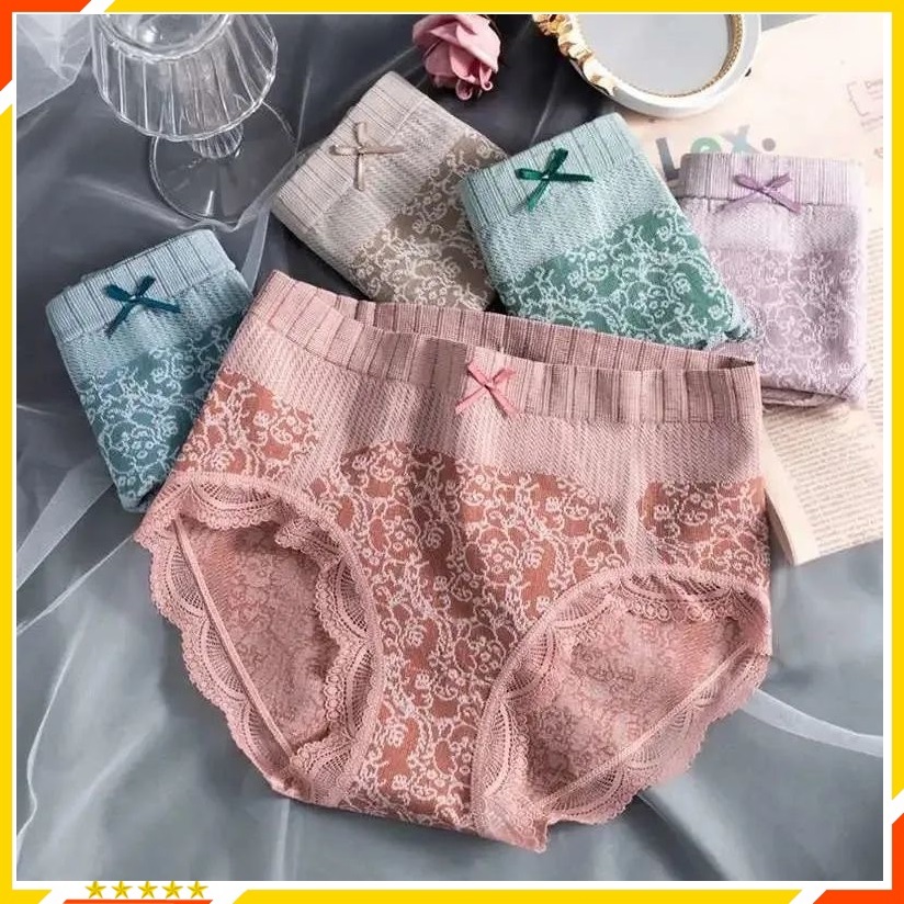 Combo 5 Chiếc Quần Lót Nữ Cạp Cao Cotton Kháng Khuẩn Phối Ren Nâng Mông Tôn Dáng - Quần Chip Nữ Không Đường Viền
