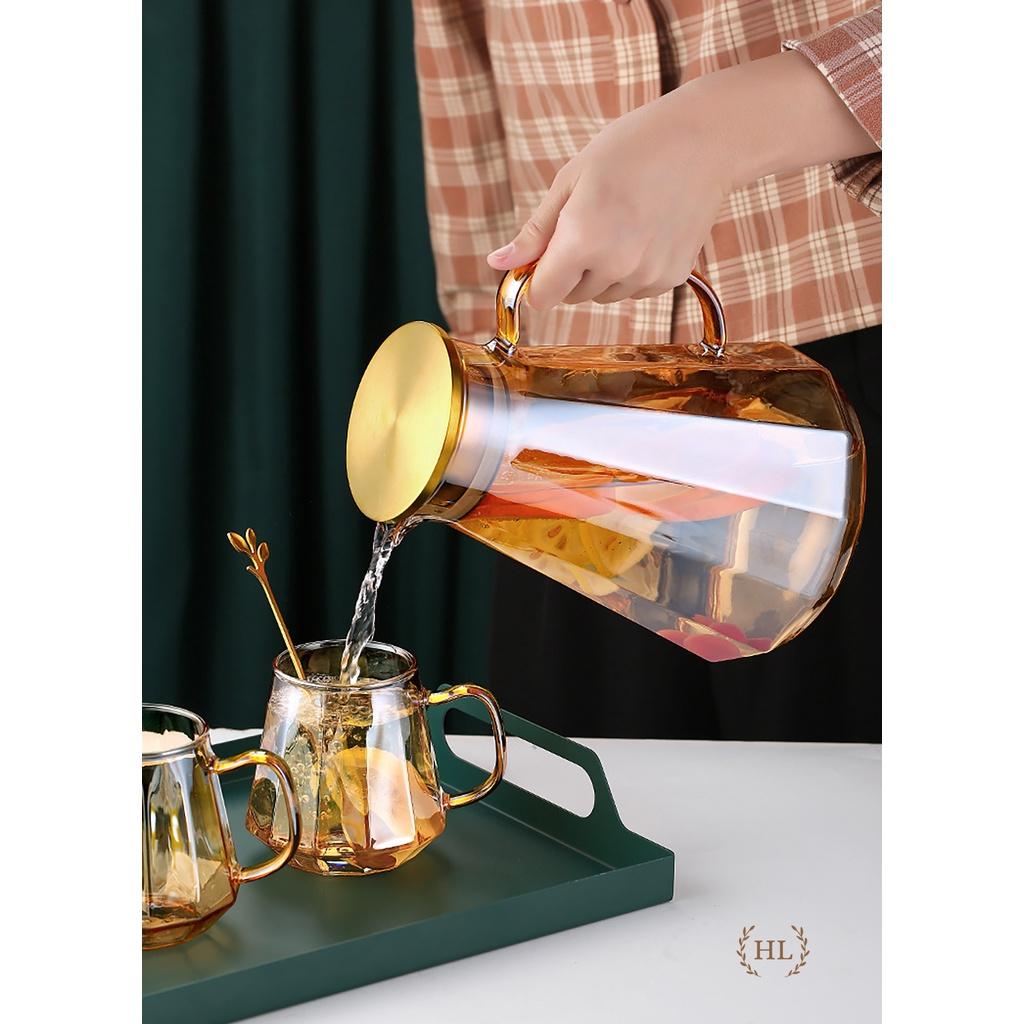Bình cốc thuỷ tinh phong cách NORDIC THÁP HỔ PHÁCH | SET BÌNH LY THỦY TINH CHỊU NHIỆT BOROSILICATE VÀNG