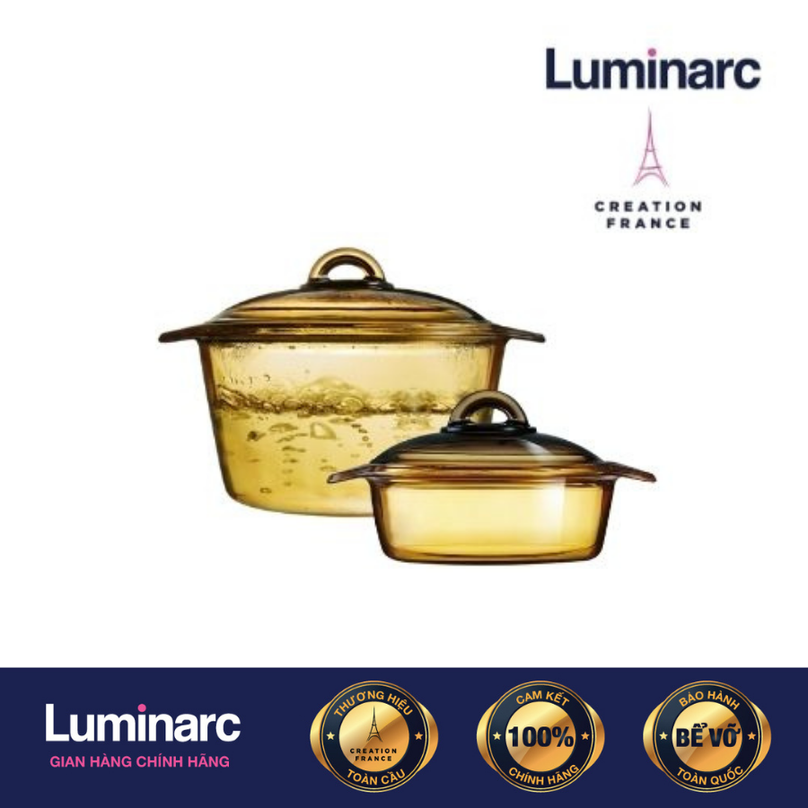 Bộ 2 Nồi Thủy Tinh Luminarc Vitro Amberline Granite 1,5L/2L (Bảo Hành 10 Năm) -LUGR152