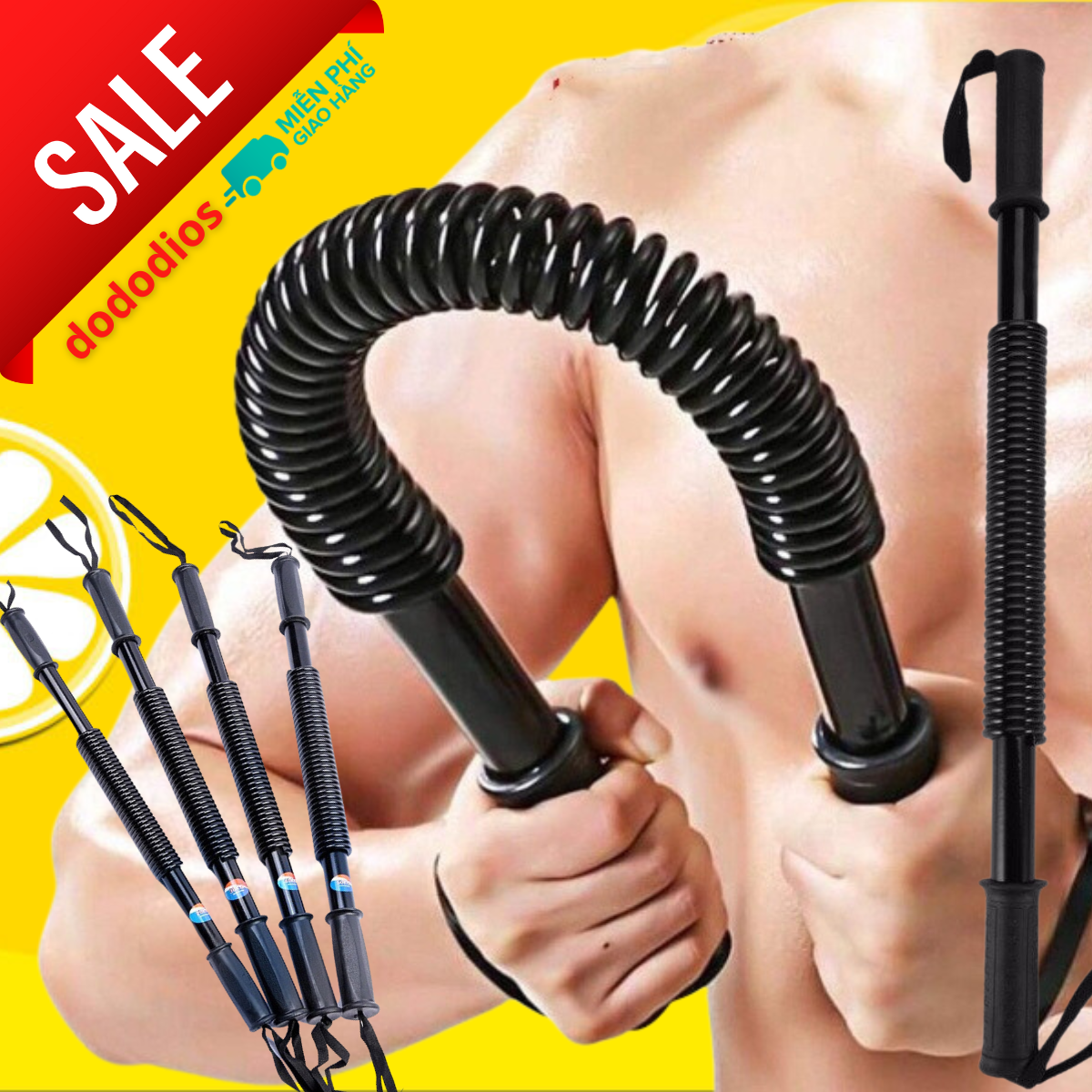 Gậy lò xo, Gậy Bẻ Tập Cơ Tay Gậy Lò Xo Lực 20kg, 25kg, 30Kg, 40kg, 50kg, 60kg - Hàng chính hãng dododios - gậy lò xo 100kg màu vàng